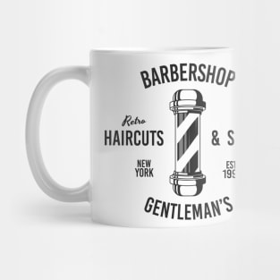 Barbershop print with barber pole. Monochrome retro design. Mug